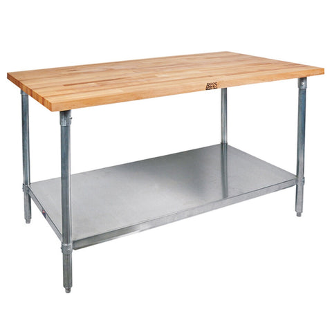 John Boos & Co. JNS04 Wood Top Work Table with Galvanized Base and Adjustable Undershelf, 24" x 72"