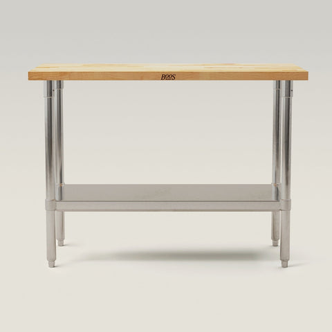 John Boos JNS10-X 60"W x 30"D Northern Hard Rock Maple Wood Top Work Table with Galvanized Base and Adjustable Undershelf