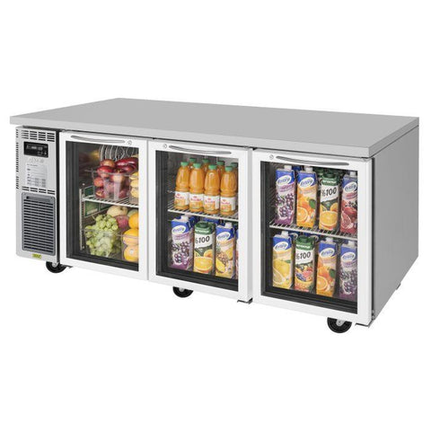 Turbo Air JUR-72-G-N Three-Section J Series Glass Door Undercounter Side Mount Refrigerator