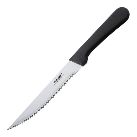 Winco K-60P Steak Knife with 5" Serrated Blade and Pointed Tip