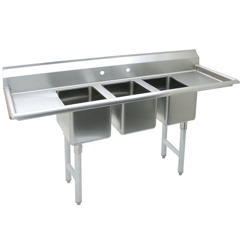 Advance Tabco K7-CS-21 Three Compartment Convenience Store Sink with Two Drainboards, 58"