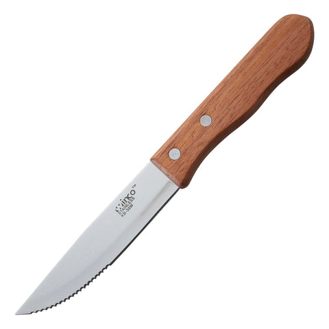 Winco KB-30W Jumbo Steak Knife with 5" Serrated Blade and Oak Wood Handle