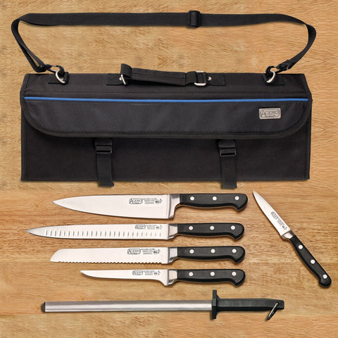 Winco KFP-KITA Acero 7-Piece Cutlery Set with Knife Bag and Shears