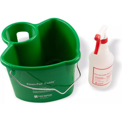 San Jamar KP500 Kleen-Pail Caddy - Green, 4 Qt. Pail with 24 oz. Spray Bottle