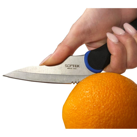 Winco KPR-30 Sof-Tek All-Purpose Utility Knife, 3-1/2" Stainless Steel Blade, Black/Blue TPR Handle