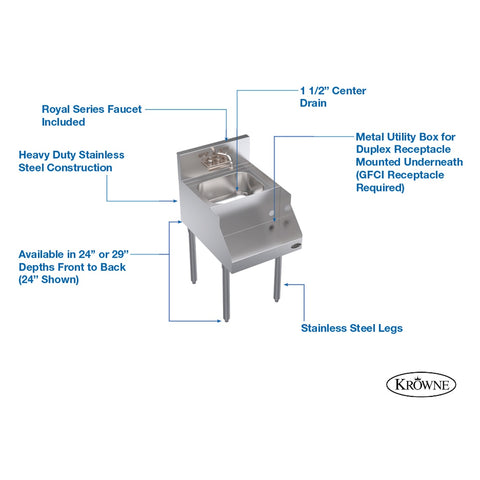 Krowne Metal KR24-14BD Royal Series 14" Underbar Blender Dump Sink Station