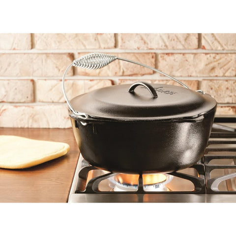 Lodge L10DO3 7 Qt Pre-Seasoned Cast Iron Dutch Oven with Spiral Bail Handle and Lid