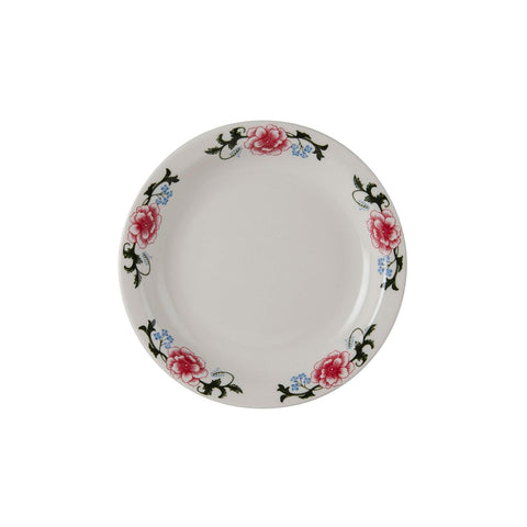 Tuxton China LCA-1049 Western Rose 10-1/2" Eggshell Narrow Rim China Plate