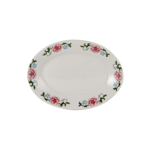 Tuxton China LCH-113 Western Rose 11-3/8" x 9" Eggshell Narrow Rim Oval China Platter