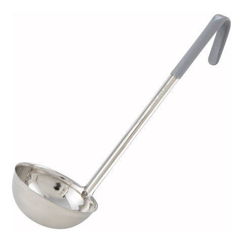 Winco LDC-12 One-Piece Stainless Steel Color-Coded Ladle, 12 oz, Gray Handle