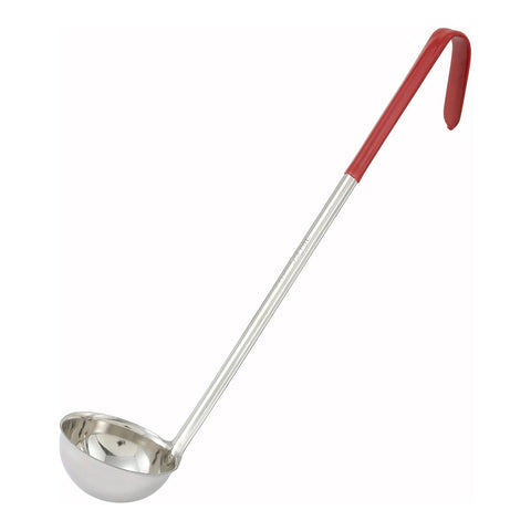 Winco LDC-2 2 oz Color-Coded One-Piece Stainless Steel Ladle with Red Handle