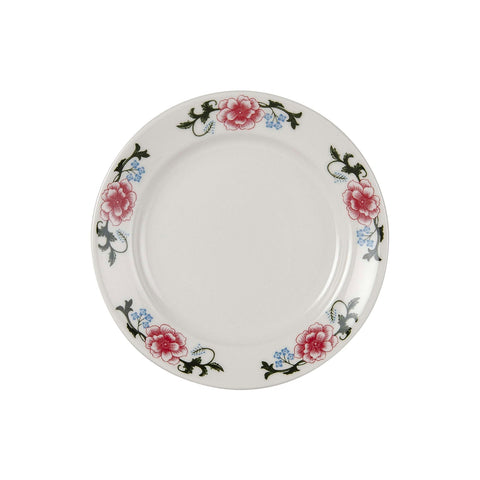 Tuxton China LRA-0909 Western Rose 9" Eggshell Wide Rim Rolled Edge China Plate