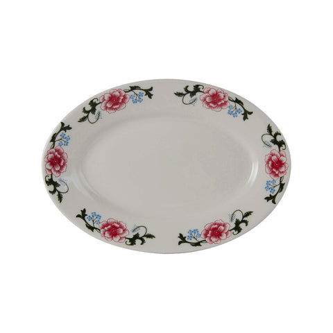 Tuxton China LRH-0939 Western Rose Eggshell Narrow Rim China Oval Platter, 9 3/8 x 6 3/4 in