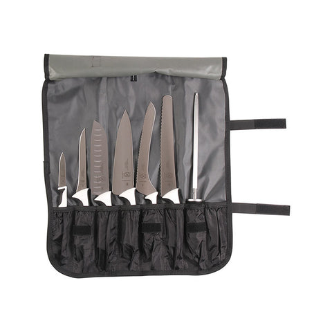 Mercer Culinary M21820 Millennia 8-Piece Knife Roll Set with Black Handles