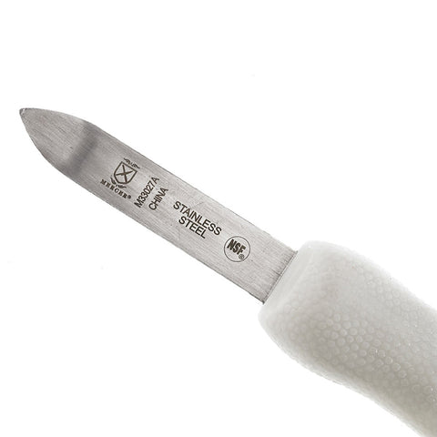 Mercer Culinary M33027A 2 3/4" New Haven Style Oyster Knife with White Polypropylene Handle