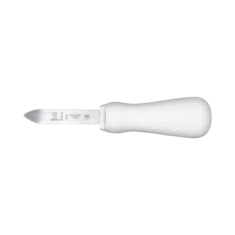 Mercer Culinary M33027A 2 3/4" New Haven Style Oyster Knife with White Polypropylene Handle