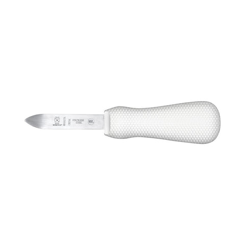 Mercer Culinary M33027A 2 3/4" New Haven Style Oyster Knife with White Polypropylene Handle