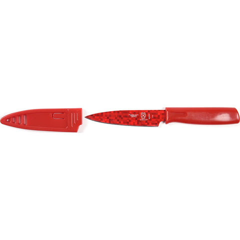 Mercer Culinary M33912B 4" Red Non-Stick Paring Knife with Sheath