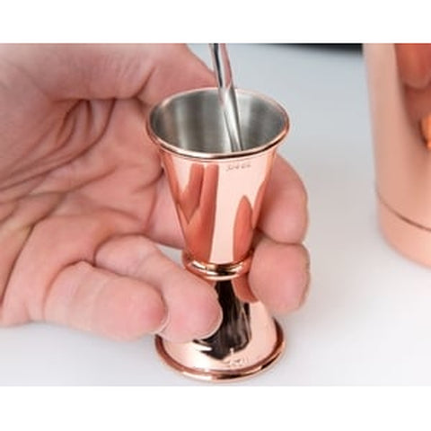Mercer Culinary M37000CP Barfly 1/2 oz. x 3/4 oz. Copper-Plated Japanese Style Jigger