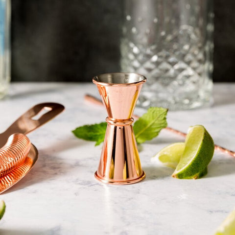 Mercer Culinary M37000CP Barfly 1/2 oz. x 3/4 oz. Copper-Plated Japanese Style Jigger