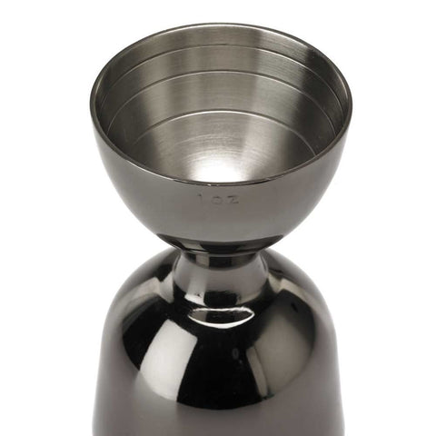 Mercer Culinary M37006BK Barfly 1 oz. & 2 oz. Gun Metal Black Heavy-Duty Straight Rim Bell Jigger