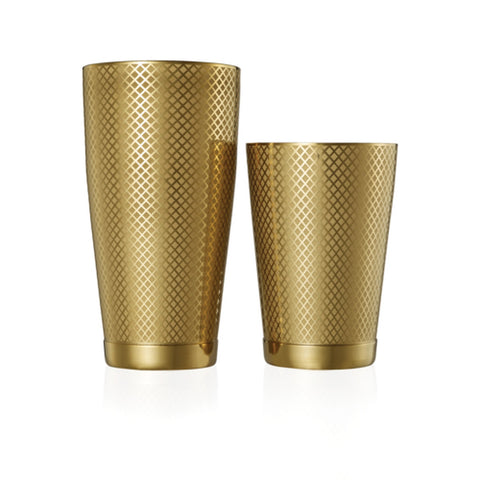 Mercer Culinary M37200GD Barfly Diamond Lattice Cocktail Shaker Set, 28 oz. & 18 oz., Gold-Plated