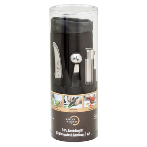 Mercer Culinary M40000P 8-Piece Garnishing Kit with Stainless Steel Tools and Storage Roll