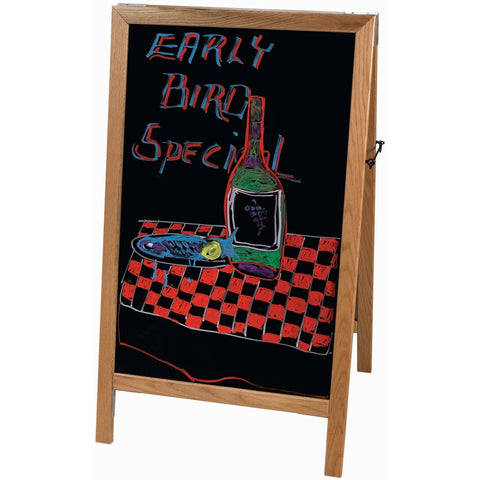 Winco MBAF-5 Dual-Sided Sidewalk A-Frame Marker Board with German White Oak Frame, 26-1/4" x 45"