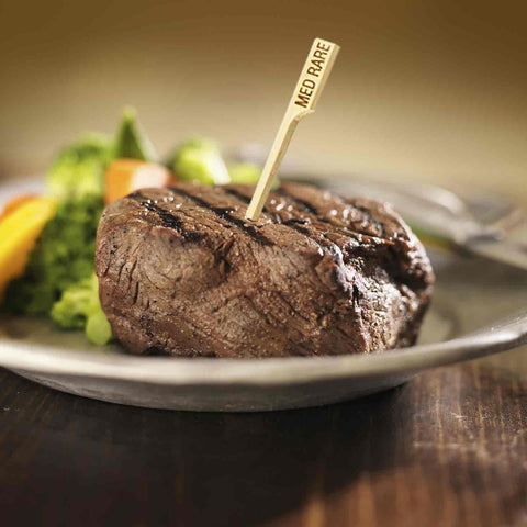 TableCraft MEDRARE 3.5" Medium Rare Bamboo Steak Pick, 100-Pack