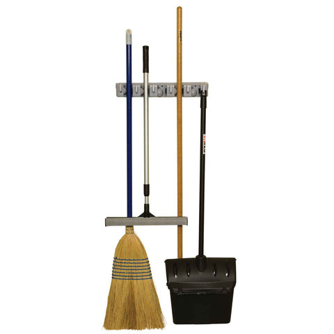 Winco MHH-5 16 Inch Mop/Broom Rack with 5 Clips and 6 Hooks