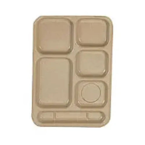 Thunder Group ML802S Milestone Sand Right-Hand 6-Compartment Melamine Cafeteria Tray 14-1/2" x 10"