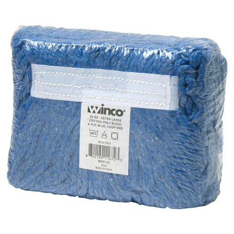 Winco MOP-32 Premium Cotton-Poly Blend Looped End Wet Mop Head, Blue, 32 oz