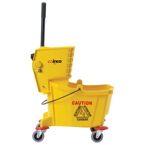 Winco MPB-26 26 Quart Mop Bucket with Side-Press Wringer, Yellow