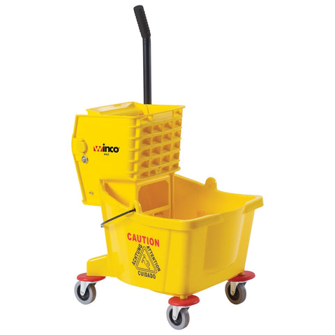Winco MPB-26 26 Quart Mop Bucket with Side-Press Wringer, Yellow