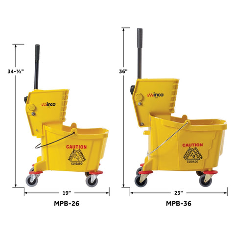 Winco MPB-26 26 Quart Mop Bucket with Side-Press Wringer, Yellow