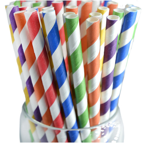 Roc Paper Straws MRMSPS-W Striped Wrapped Paper Straws