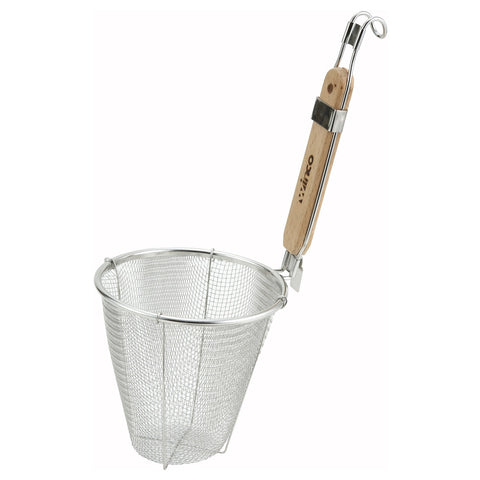 Winco MSH-5 5-1/2" Single Mesh Deep Bowl Strainer, Stainless Steel with Wood Handle