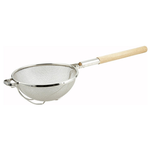 Winco MST-1010D 10-1/2" Reinforced Double Fine Mesh Strainer with Wood Handle