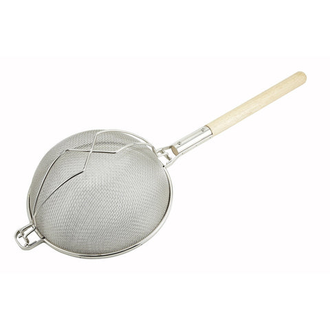 Winco MST-14D 14" Reinforced Double Mesh Strainer with Wood Handle