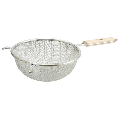 Winco MST-8D 8" Double Medium Mesh Strainer with Wood Handle, Tinned