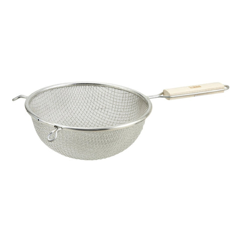 Winco MSTF-6D 6-1/4" Double Fine Mesh Strainer with Wood Handle