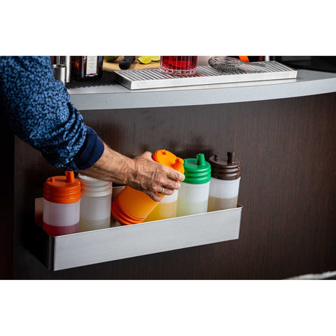 Tablecraft N32LPA PourMaster 1 Qt Low Profile Top Assorted Color Store and Pour Bottle Set