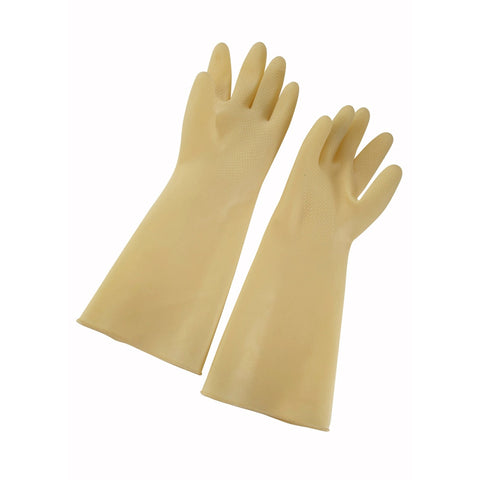 Winco NLG-916 Natural Latex Janitorial Gloves, Medium, Yellow, 16 in