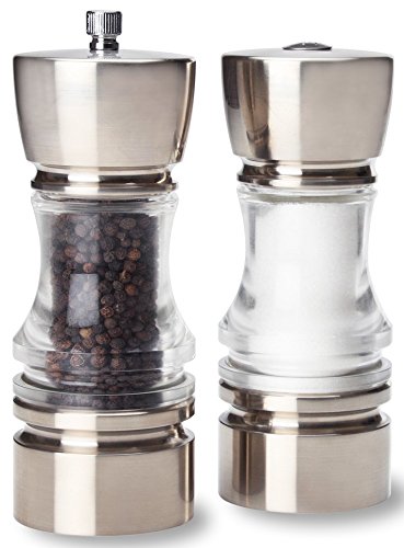 3509-00 Olde Thompson Crown Set 6 1/2" Brushed Top & Base With Salt And Malabar Pepper  - Each