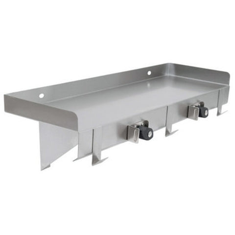 John Boos PB-MSS824-X 24" x 8" Stainless Steel Wall-Mounted Utility Shelf with Hooks and Mop/Broom Holders