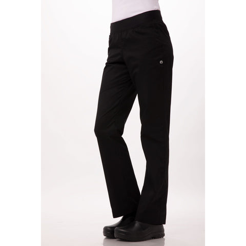 Chef Works PBN01WBLKL Women's Lightweight Slim Chef Pants, Black (Large)