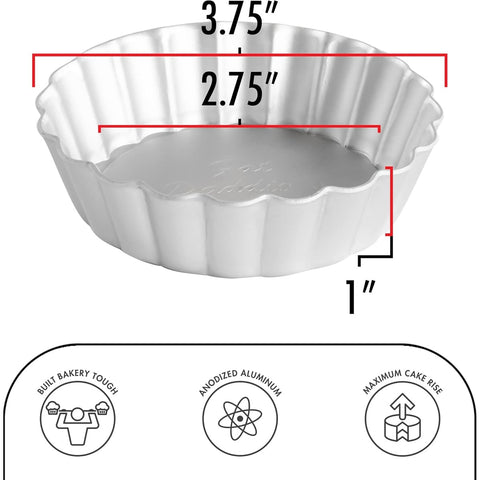 Fat Daddio's PFT-375 Round Fluted Tartlet Pan with Removable Bottom, 3.75 x 1 Inch