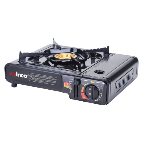 Winco PGS-1K Portable Single-Burner Butane Gas Stove, 9500 BTU, Brass Burner with Carrying Case