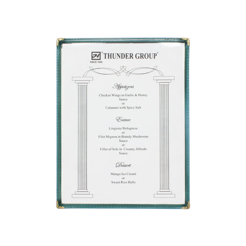 Thunder Group PLMENU-1GR Single Pocket 2-View Menu Cover, 8-1/2" x 11\" Green
