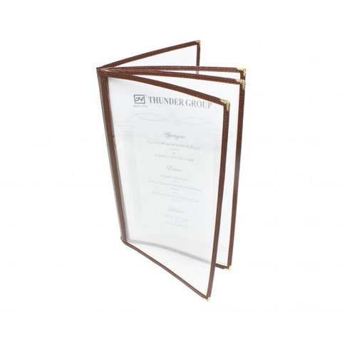 Thunder Group PLMENU-4BR Brown 4-Page Book Fold Menu Cover, 8-1/2" x 14"